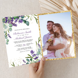 Invitación Boda Rústica con Código QR de Foto de Lavanda Euca
