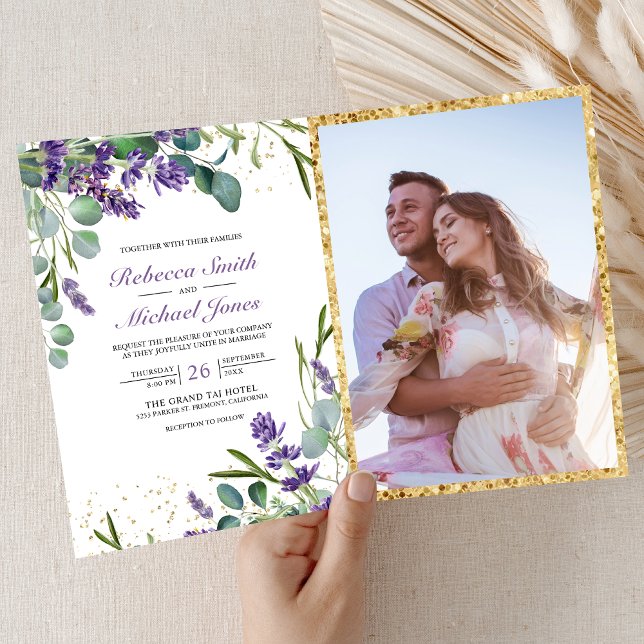 Invitación Boda Rústica con Código QR de Foto de Lavanda Euca (Subido por el creador)