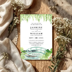 Invitación Boda rústica con código QR de paisaje fluvial romá