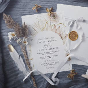 Invitación Boda rústica con código QR de protea boho y hierba
