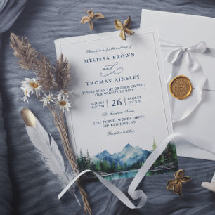 Invitación Boda Rústica con Código QR en Lago de Montaña Fore
