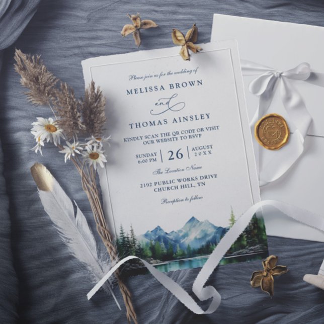 Invitación Boda Rústica con Código QR en Lago de Montaña Fore (Subido por el creador)