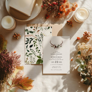 Invitación Boda Rústica con Cuerno Floral Boho Bosque Granero