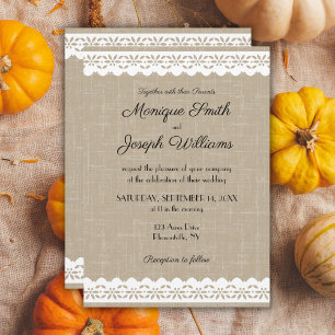 Invitación Boda Rústica con Encaje Blanco