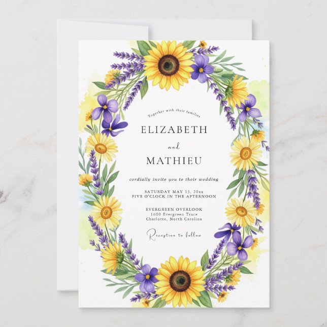 Invitación Boda Rústica con Flores Amarillas (Anverso)