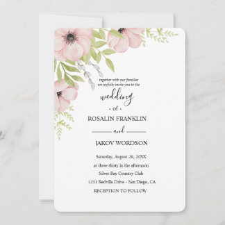 Invitación boda rústica con flores en acuarela