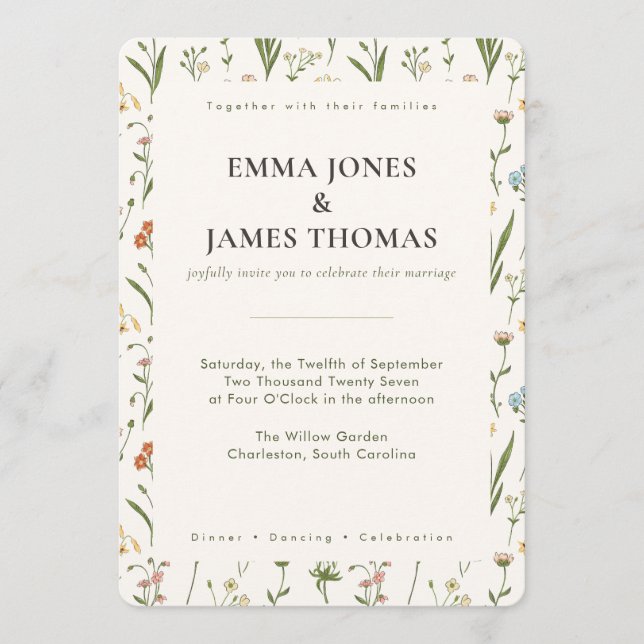 Invitación Boda Rústica con Flores Silvestres (Anverso)