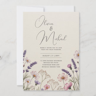 Invitación Boda rústica con flores silvestres de lavanda Heri