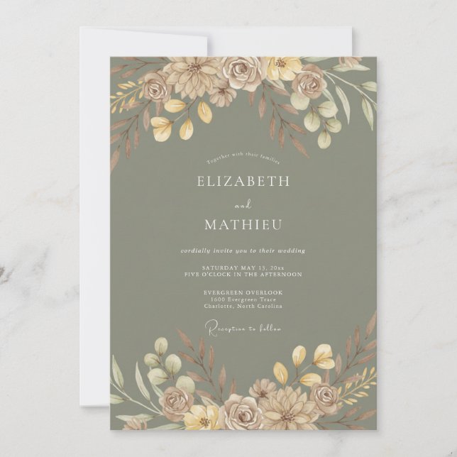 Invitación Boda Rústica con Follaje Verde Salvia (Anverso)