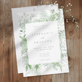 Invitación Boda rústica con helechos de vegetación en acuarel