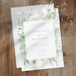 Invitación Boda rústica con helechos de vegetación en acuarel