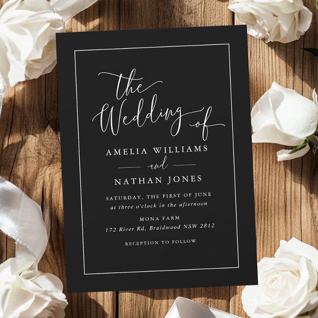 Invitación Boda Rústica con Letra Simple Blanco y Negro (Subido por el creador)