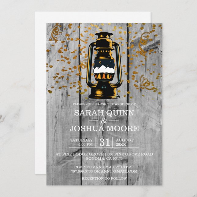 Invitación Boda Rústica con Madera de Granero Deteriorada (Anverso / Reverso)