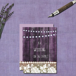 Invitación boda rústica con madera , encaje , luces de cuerda