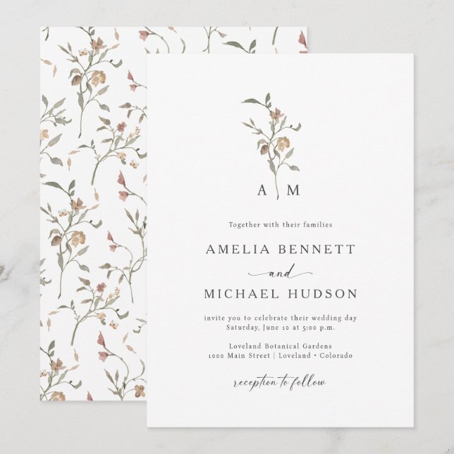 Invitación Boda Rústica con Monograma (Anverso / Reverso)