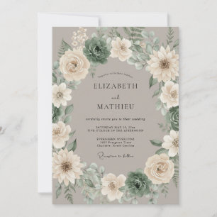Invitación Boda Rústica con Suculentas en Verde Salvia