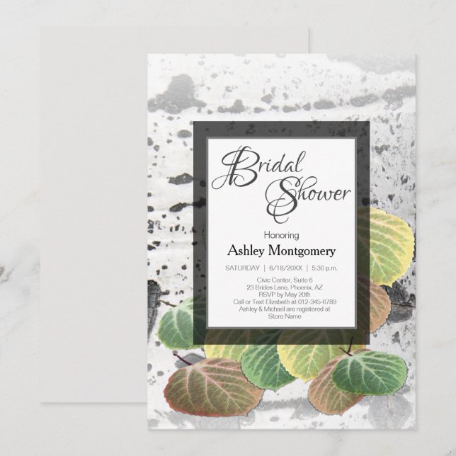 Invitación Boda Rústica - Corteza de Aspen y Hojas (Anverso / Reverso)