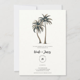 Invitación Boda Rústica Costera con Palma Tropical