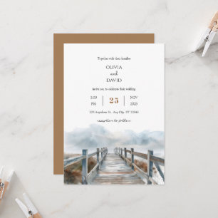 Invitación Boda Rustica Costera de Madera en el Paseo Marítim
