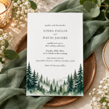Boda rústica de árboles de pino en acuarela verde 