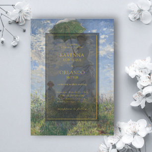 Invitación Boda rústica de arte fino Monet Mujer con un paras