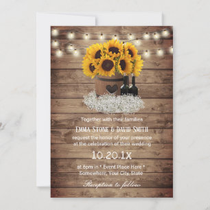 Invitación Boda rústica de barril de vino de girasol