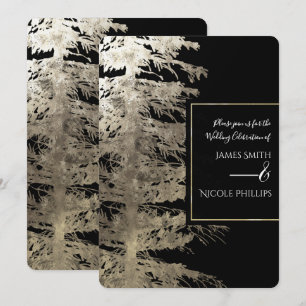 Invitación Boda Rústica de Bosque Árbol de Pino con Glam Oro 
