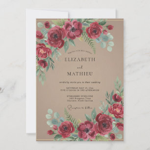 Invitación Boda Rústica de Bosque con Rojo Carmesí