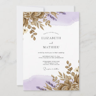Invitación Boda Rústica de Bronce Lavanda