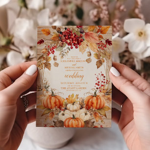 Invitación Boda Rústica de Calabaza Floral de Otoño Escritura