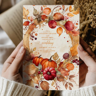 Invitación Boda Rústica de Calabaza Floral de Otoño Escritura