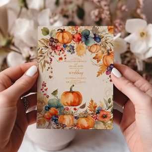 Invitación Boda Rústica de Calabaza Floral de Otoño Escritura
