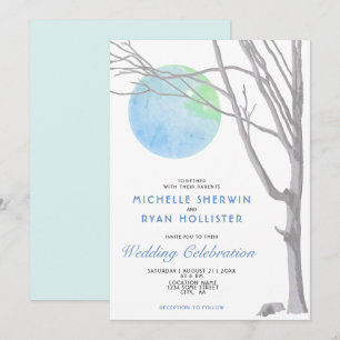 Invitación Boda Rústica de Campo Árbol Solitario y Luna