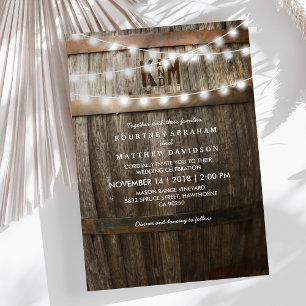 Invitación Boda Rústica de Campo   Cadena de Luces