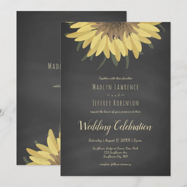 Invitación Boda rústica de campo con cartón de girasol (Anverso / Reverso)