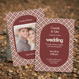 Invitación Boda Rústica de Campo con Cuadro Rojo