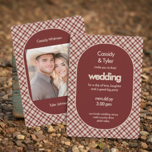 Invitación Boda Rústica de Campo con Cuadro Rojo