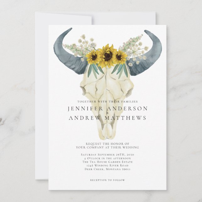 Invitación Boda rústica de campo con girasol bohemio (Anverso)