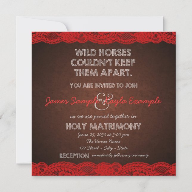 Invitación Boda Rústica de Campo con Rojo y Marrón (Anverso)