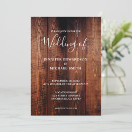 Invitación Boda rústica de campo de escritura de madera para 
