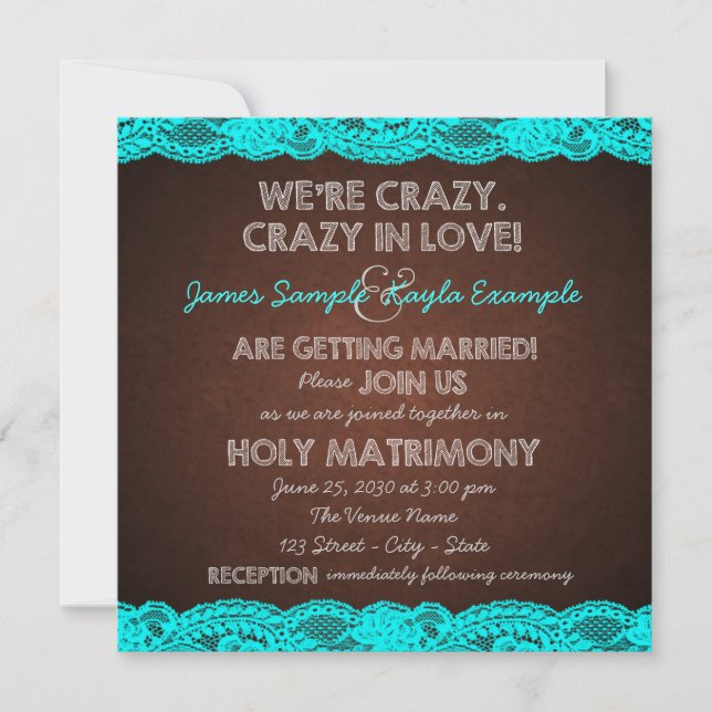 Invitación Boda rústica de campo en azul teal y marrón (Anverso)