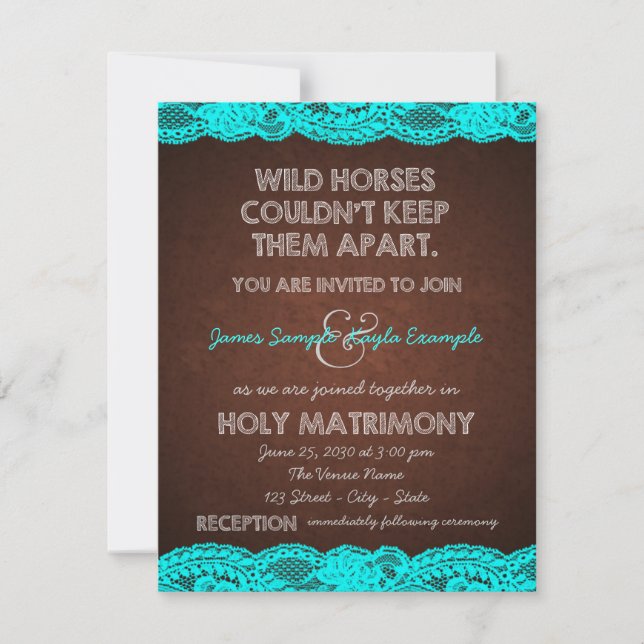 Invitación Boda rústica de campo en azul teal y marrón (Anverso)