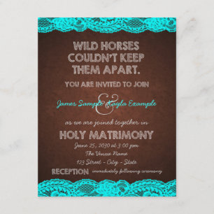 Invitación Boda rústica de campo en azul teal y marrón