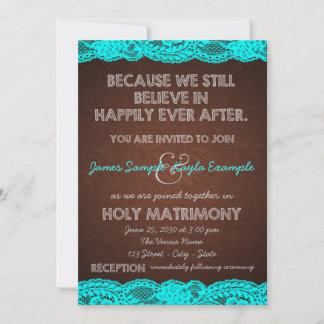 Invitación Boda rústica de campo en azul teal y marrón