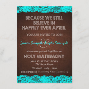 Invitación Boda rústica de campo en azul teal y marrón