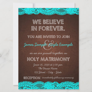 Invitación Boda rústica de campo en azul teal y marrón
