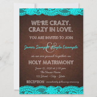 Invitación Boda rústica de campo en azul teal y marrón