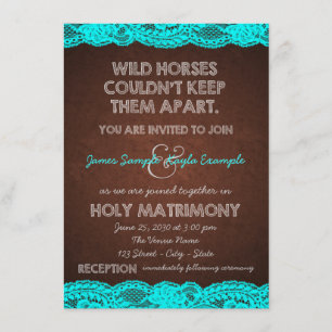 Invitación Boda rústica de campo en azul teal y marrón
