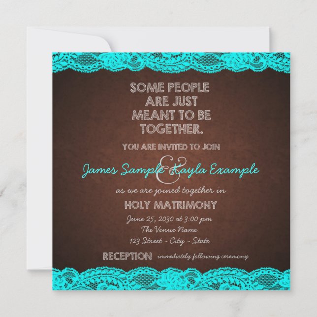 Invitación Boda Rústica de Campo en Azul Teal y Marrón (Anverso)