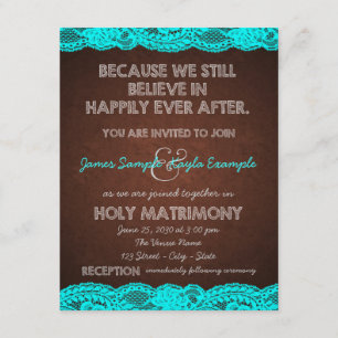 Invitación Boda rústica de campo en azul teal y marrón